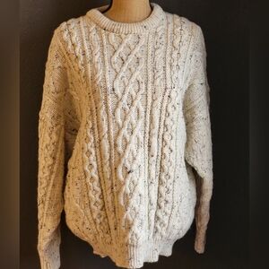 Aran Crafts small wool cable knit pullover in an oatmeal knit